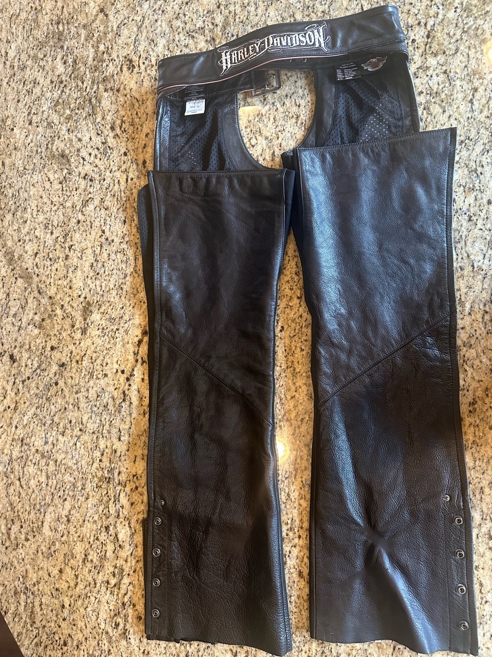 Harley Davidson Women's Leather Chaps Black Motorcycle Embroidered Small - Picture 3 of 9